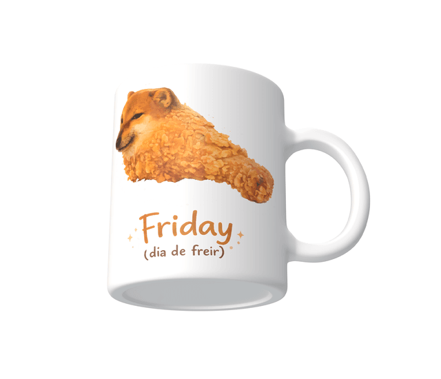 Taza Cheems pollo frito friday | Frase Meme divertida dia de freir | Cerámica Blanca 11 oz | Para Café o té