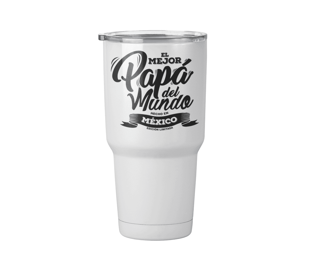 Termo El mejor papá del mundo | Día del padre | Blanco Acero | divertido | Viajero Metálico 30 oz